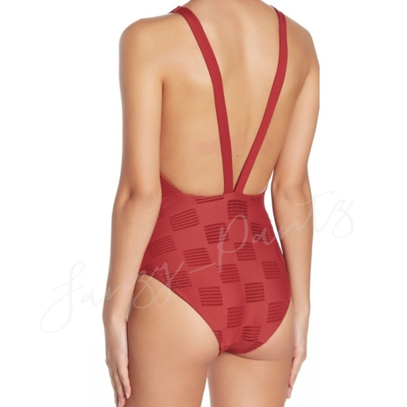 Onia Iona one piece swimsuit plunge lace up red - Picture 5 of 7